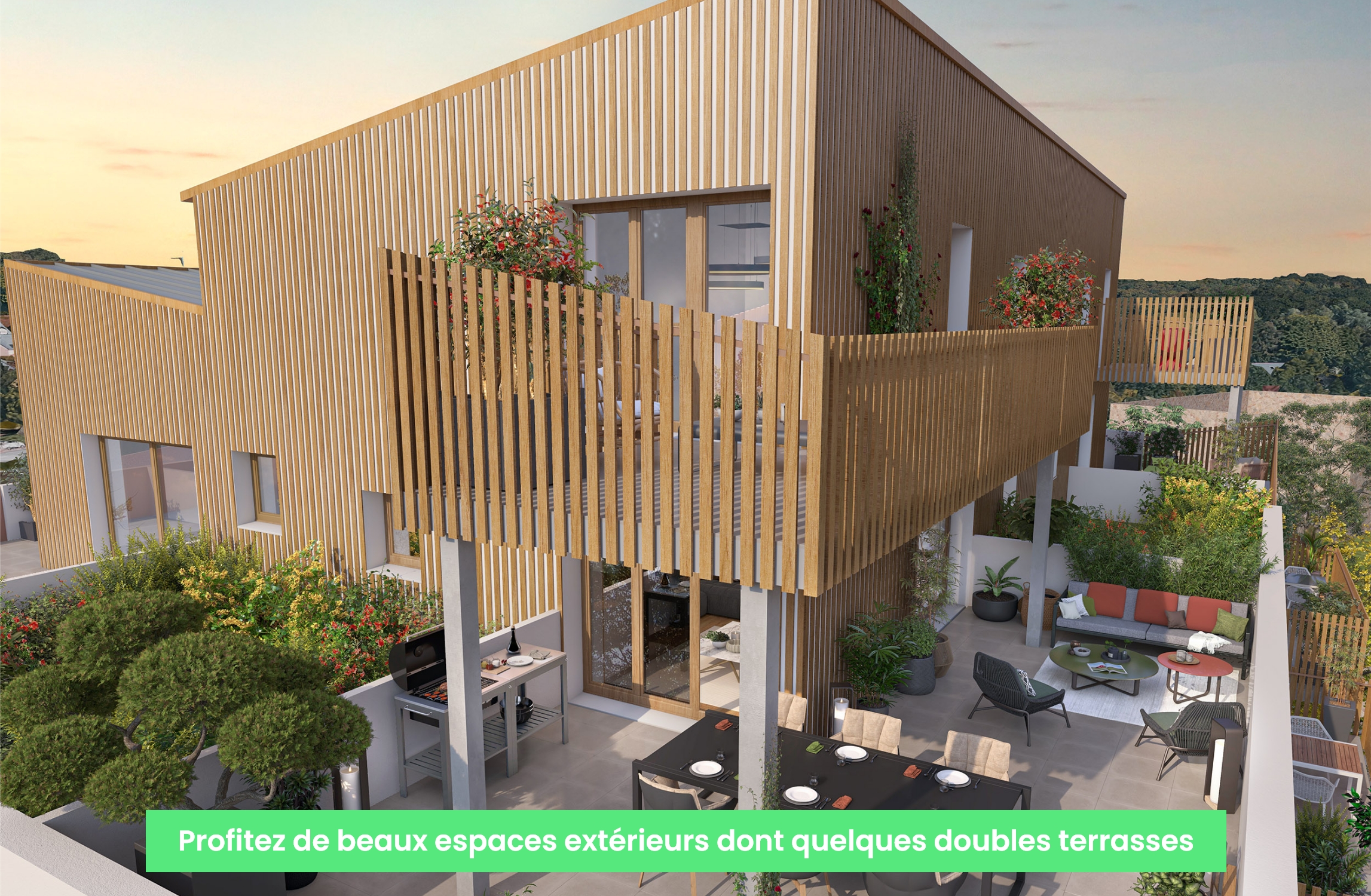 Profitez de beaux espaces extérieurs dont quelques doubles terrasses